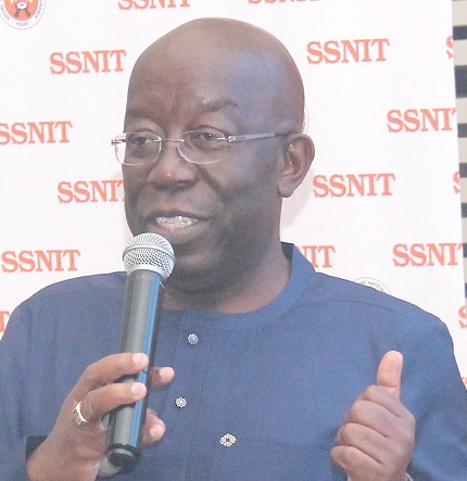 Dr John Ofori-Tenkorang, Director-General, SSNIT, making a presentation at the meeting on the tier one pension scheme 